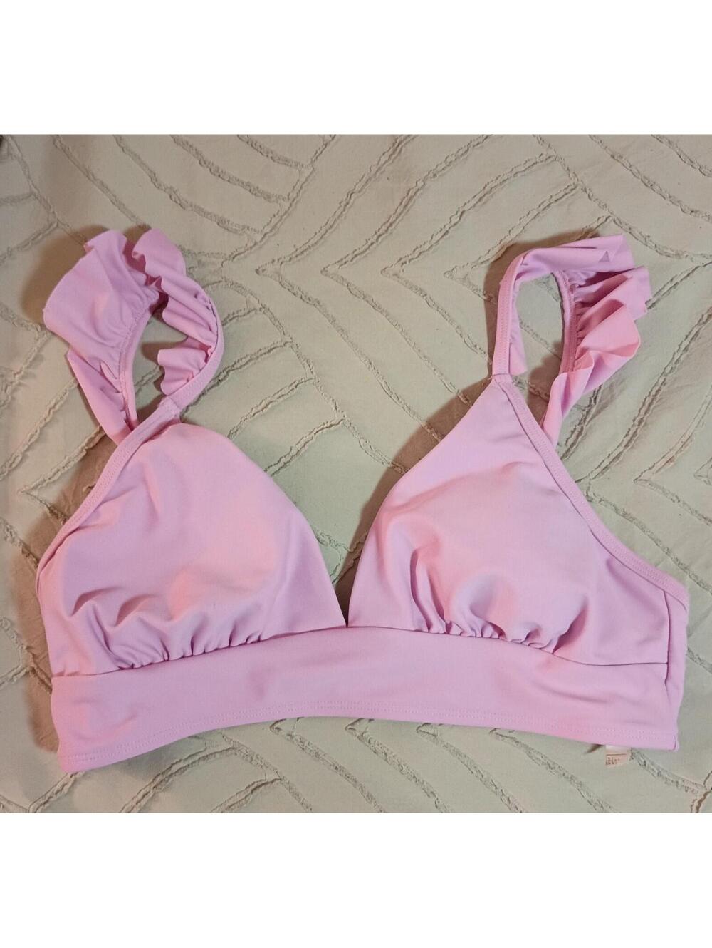Pink Ruffle Bralette Bikini Swim Top Adjustable Wide Straps Size S